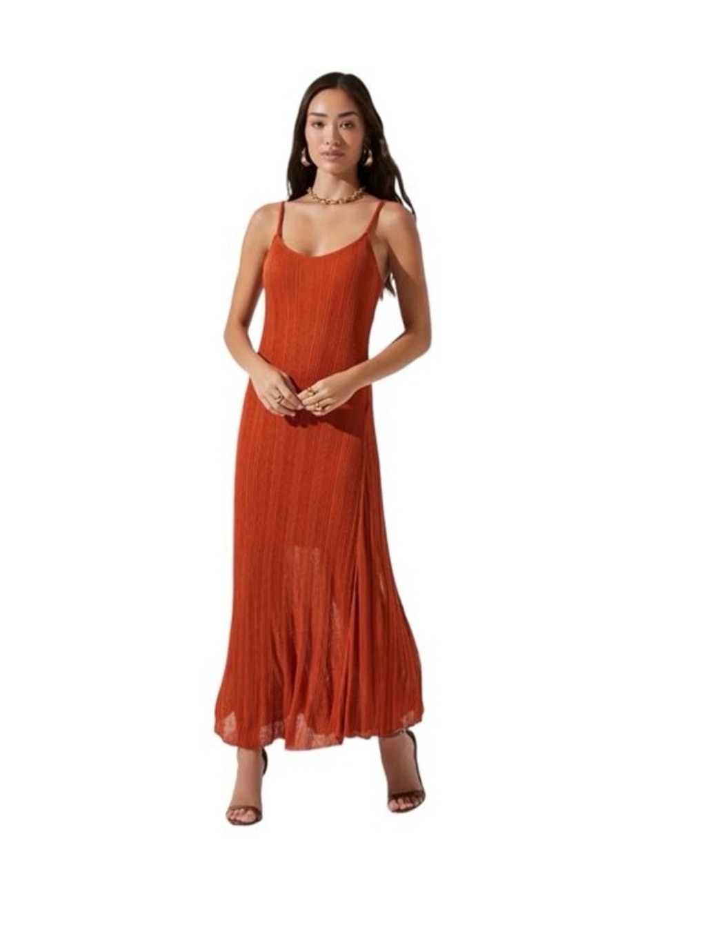 Astr The Label Maxi Dress Telma Ribbed Knit Rust Size Medium